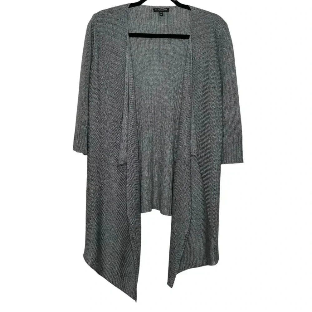 Eileen Fisher Gray Casual Linen & Silk Gray Knit Cardigan Size Petite Medium